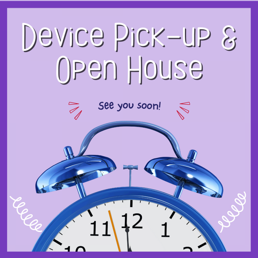 Device pick up and open house poster with alarm clock